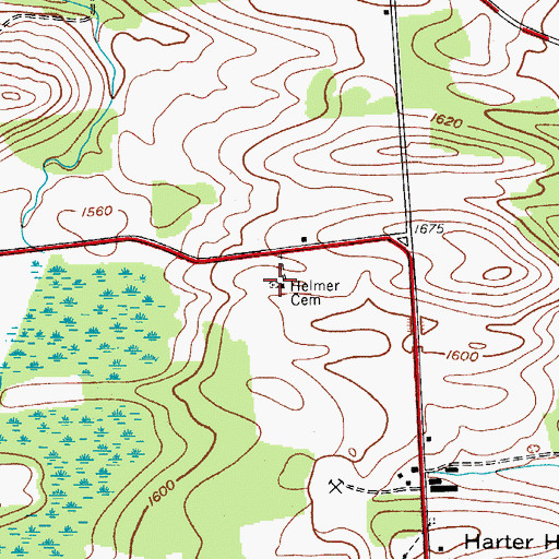 Topographic Map of Helmer Cemetery, NY