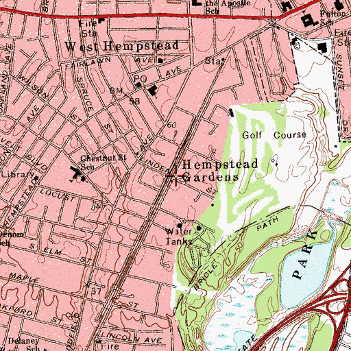 Topographic Map of Hempstead Gardens, NY