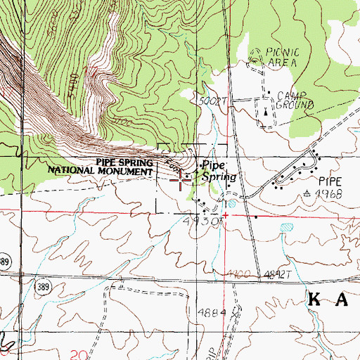 Topographic Map of Pipe Spring National Monument, AZ
