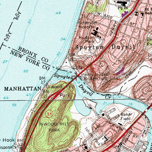 Topographic Map of Henry Hudson Bridge, NY