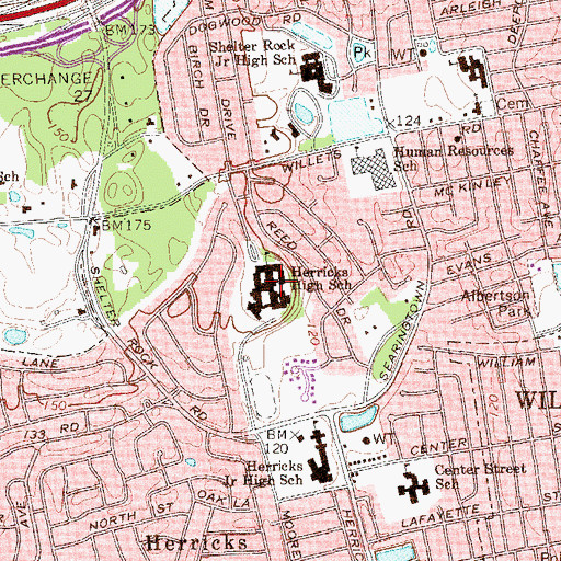 Topographic Map of Herricks High School, NY