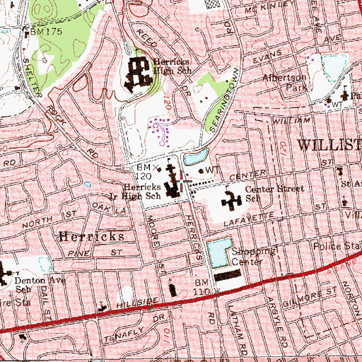 Topographic Map of Herricks Junior High School, NY