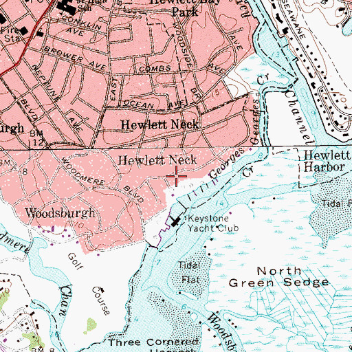 Topographic Map of Hewlett Neck, NY