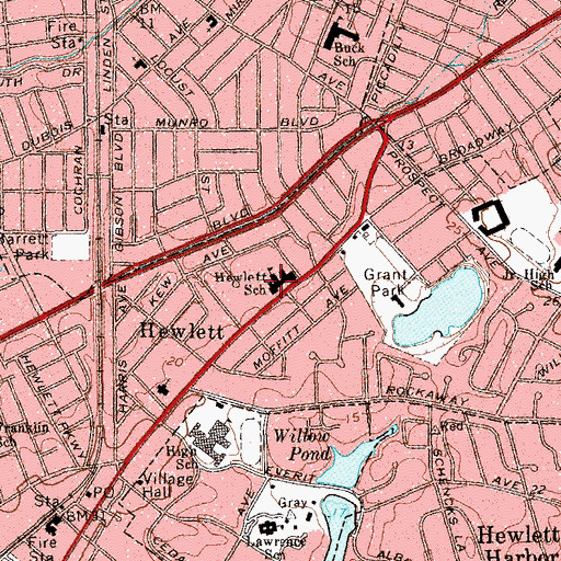 Topographic Map of Hewlett Elementary School, NY