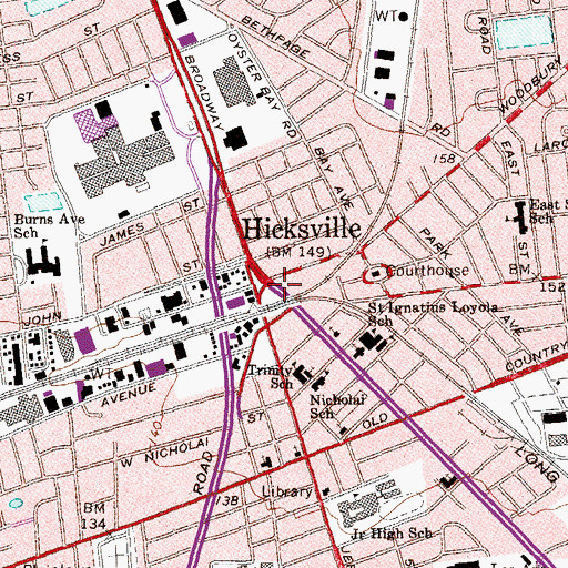 Topographic Map of Hicksville, NY
