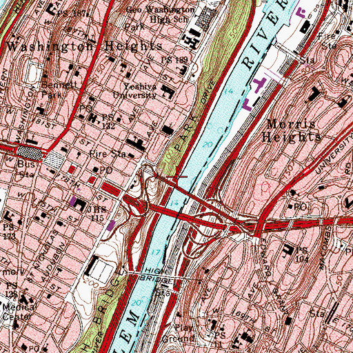 Topographic Map of High Bridge Park, NY