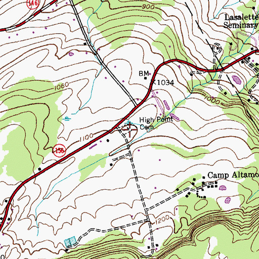 Topographic Map of High Point Cemetery, NY