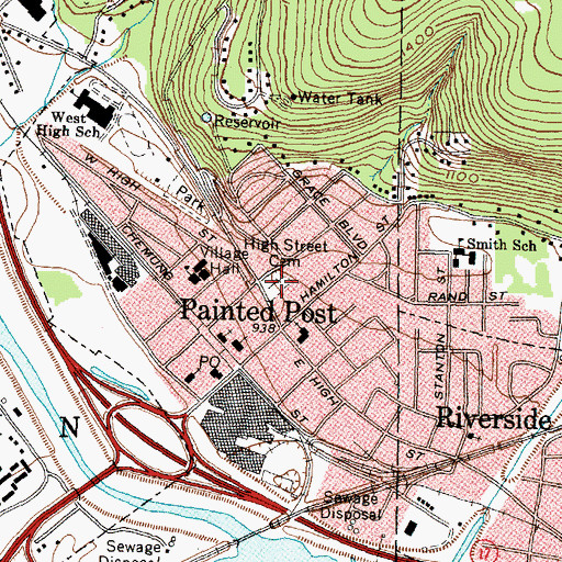 Topographic Map of High Street Cemetery, NY