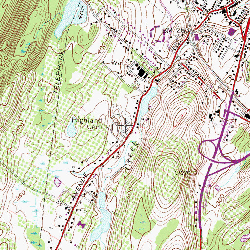 Topographic Map of Highland Cemetery, NY