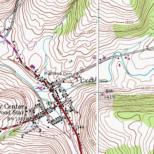 Topographic Map of Highland Cemetery, NY