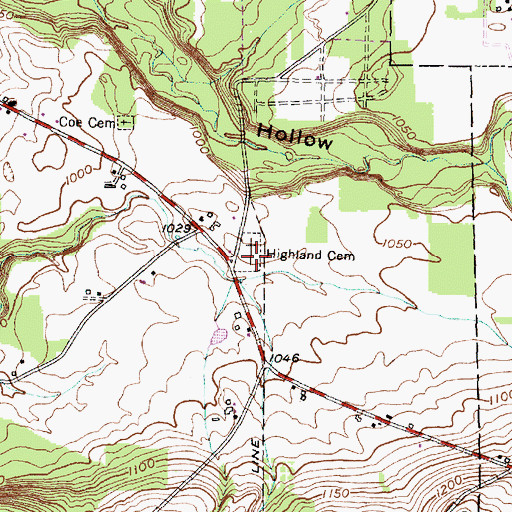 Topographic Map of Highland Cemetery, NY