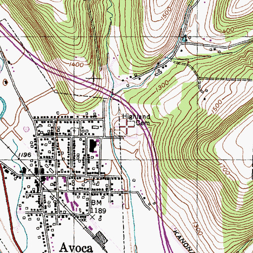 Topographic Map of Highland Cemetery, NY