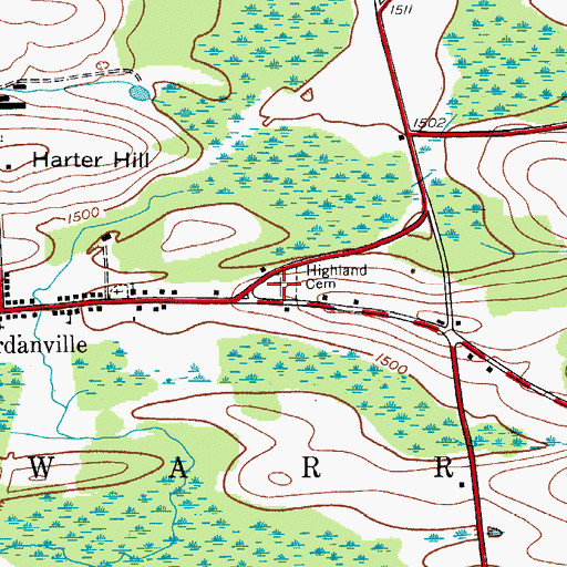 Topographic Map of Highland Cemetery, NY
