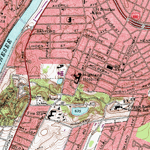 Topographic Map of Highland Hospital, NY