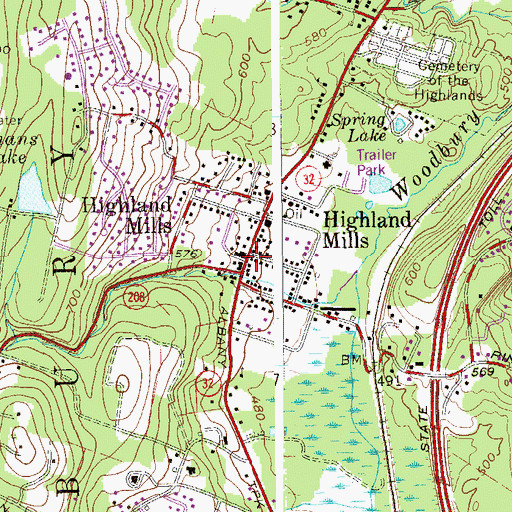 Topographic Map of Highland Mills, NY