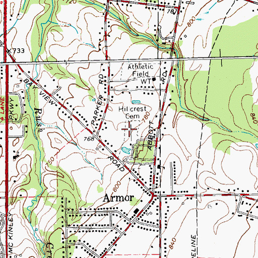 Topographic Map of Hillcrest Cemetery, NY
