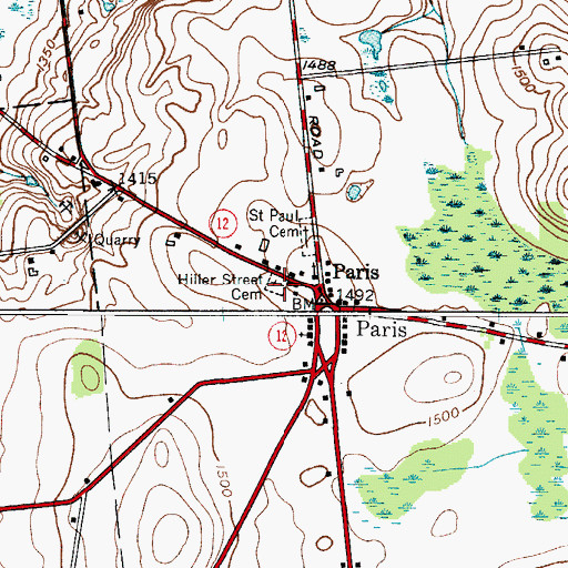 Topographic Map of Hiller Street Cemetery, NY