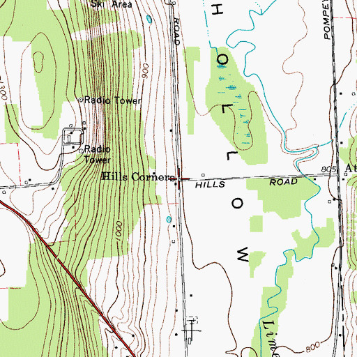 Topographic Map of Hills Corners, NY