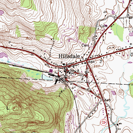 Topographic Map of Hillsdale, NY