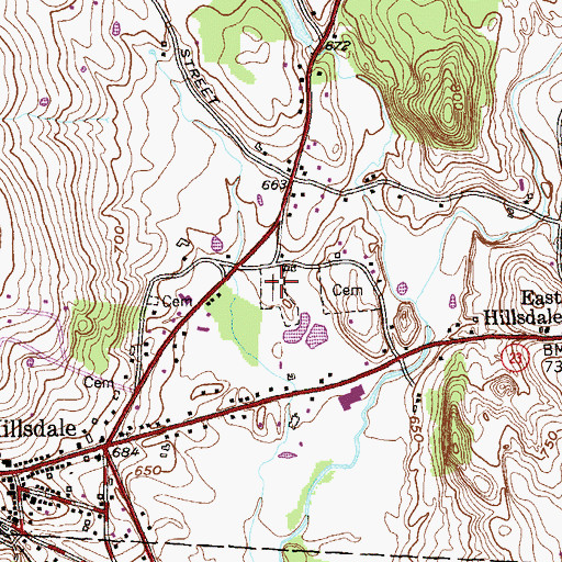 Topographic Map of Hillsdale Cemetery, NY