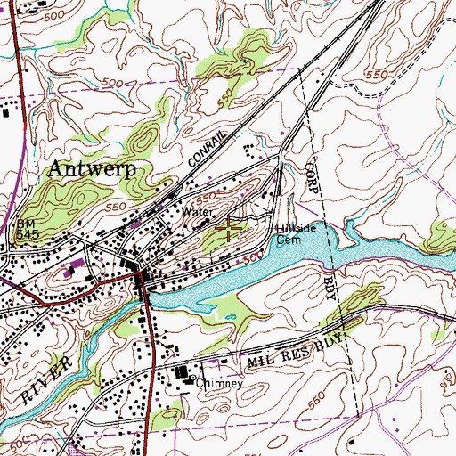 Topographic Map of Hillside Cemetery, NY