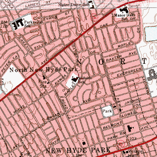 Topographic Map of Hillside Grade School, NY