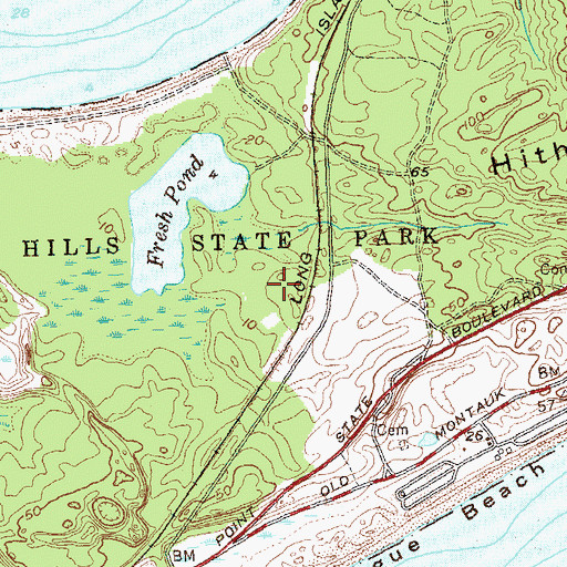 Topographic Map of Hither Hills State Park, NY