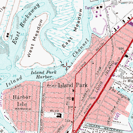 Topographic Map of Hog Island Channel, NY