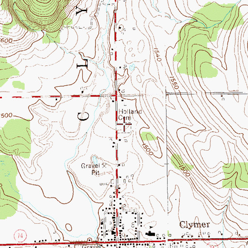 Topographic Map of Holland Cemetery, NY