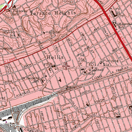Topographic Map of Hollis, NY