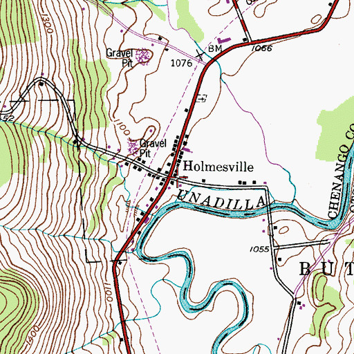Topographic Map of Holmesville, NY
