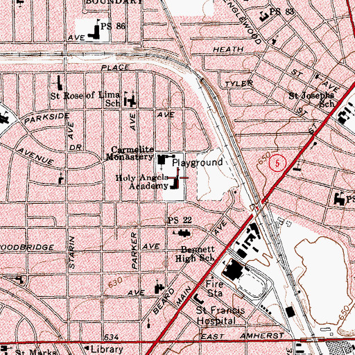 Topographic Map of Holy Angels Academy, NY