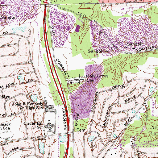 Topographic Map of Holy Cross Cemetery, NY