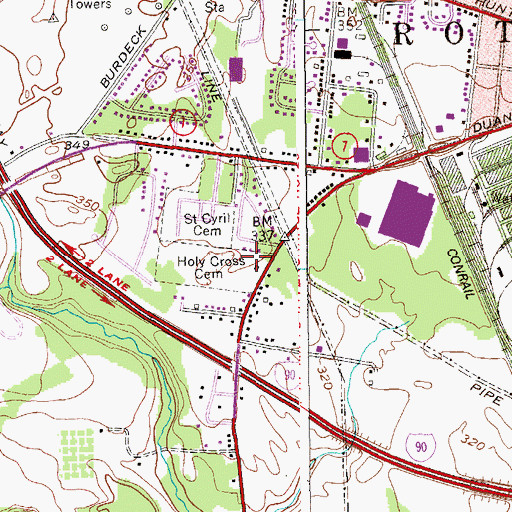 Topographic Map of Holy Cross Cemetery, NY