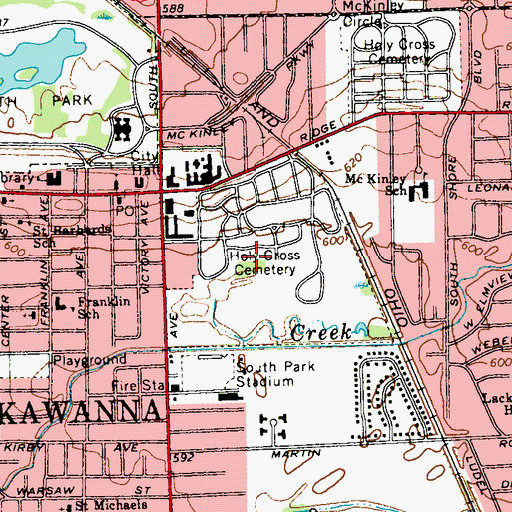 Topographic Map of Holy Cross Cemetery, NY