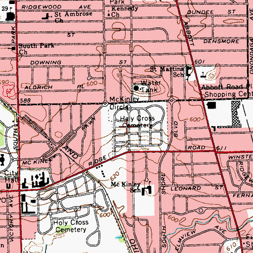 Topographic Map of Holy Cross Cemetery, NY