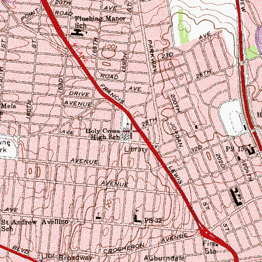 Topographic Map of Holy Cross High School, NY