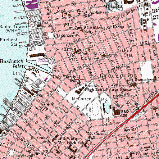 Topographic Map of Holy Family School, NY