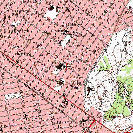 Topographic Map of Holy Martyrs School, NY