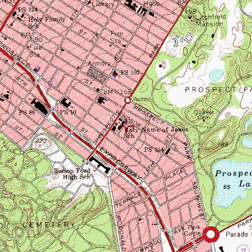 Topographic Map of Holy Name of Jesus School, NY