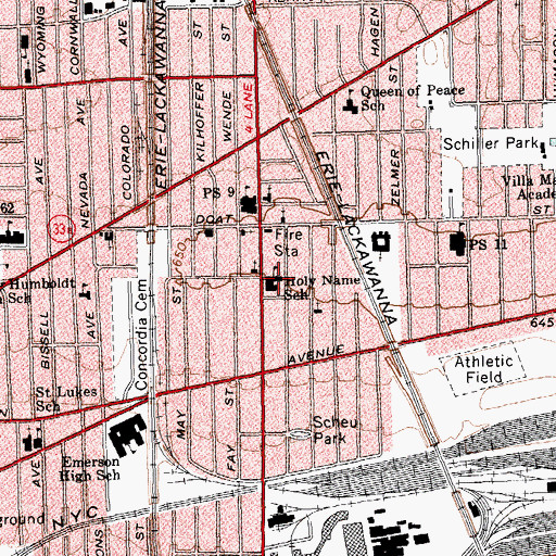 Topographic Map of Holy Name School, NY
