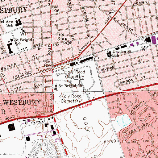 Topographic Map of Holy Rood Cemetery, NY