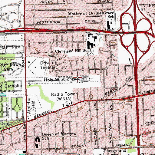 Topographic Map of Holy Sepulchre Cemetery, NY
