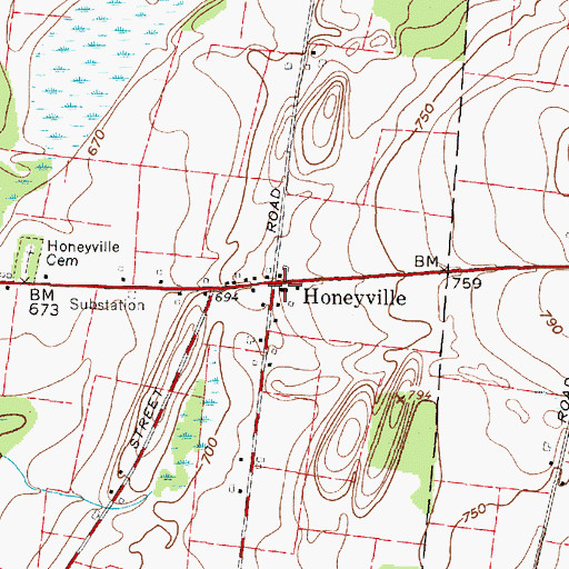 Topographic Map of Honeyville, NY