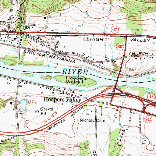 Topographic Map of Hoopers Valley Island, NY