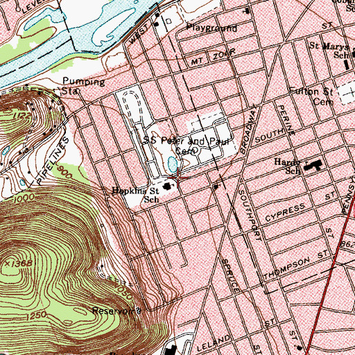 Topographic Map of Hopkins Street School (historical), NY