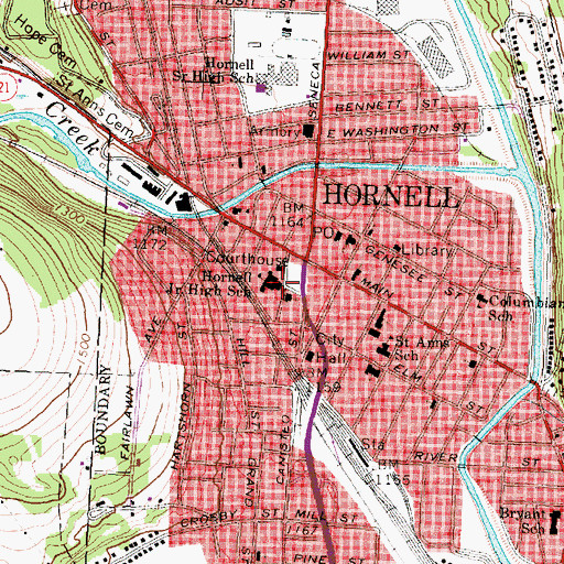 Topographic Map of Hornell Intermediate School, NY