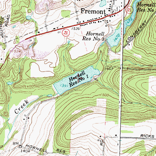 Topographic Map of Hornell Reservoir Number One, NY