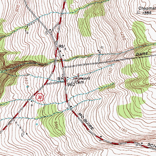Topographic Map of Howard Cemetery, NY