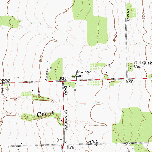 Topographic Map of Howland Cemetery, NY